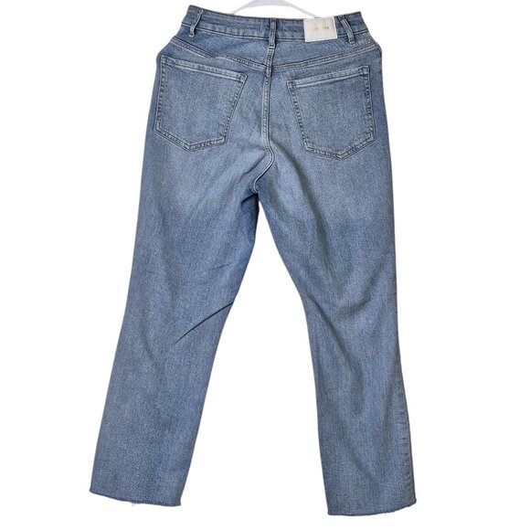 Express Curvy Mom Jeans Super High Rise Size 6 Med Wash Ripped Raw Hem Ankle - Picture 2 of 9